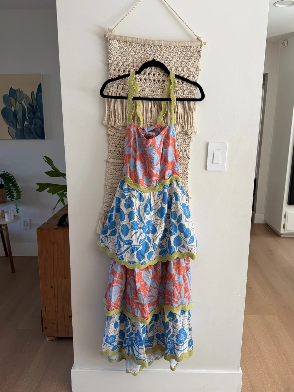 Anthropologie FARM Rio Linen Blend Tiered Ric Rac Midi Dress - Picture 4 of 8